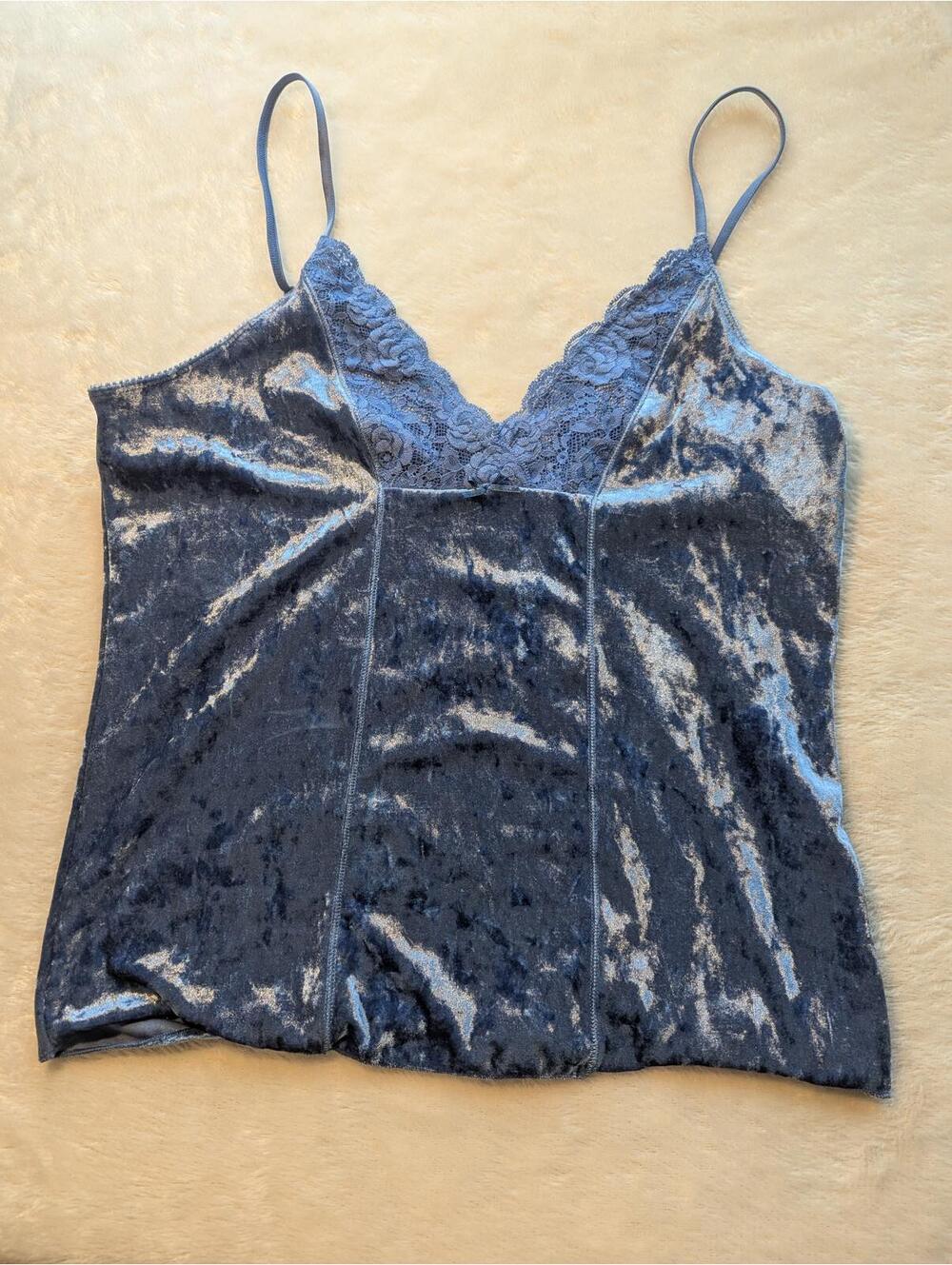 NWT Y2K Women's Blue Velvet and Lace Camisole Tank Top